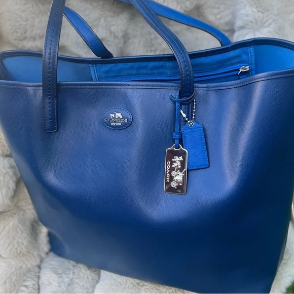 Coach Blue Leather Tote Bag With Original Hang Tags - Picture 3 of 14